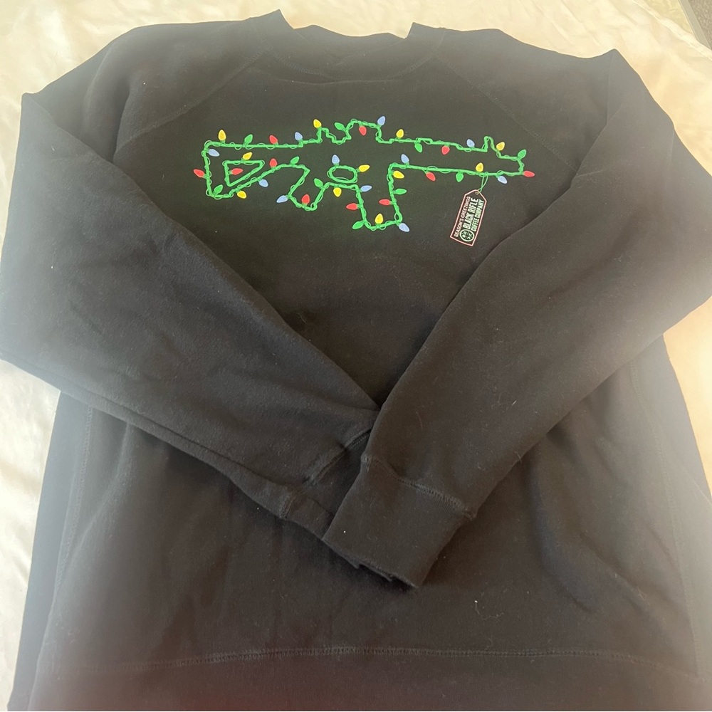 Black Rifle Coffee Company Christmas Lights Rifle Graphic Crew Sweatshirt Large